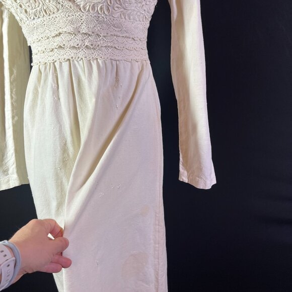 Vintage 1970s Girasol by Gonzalo Bauer Cream Dress Lace Embroidered *Flaws - Picture 10 of 15